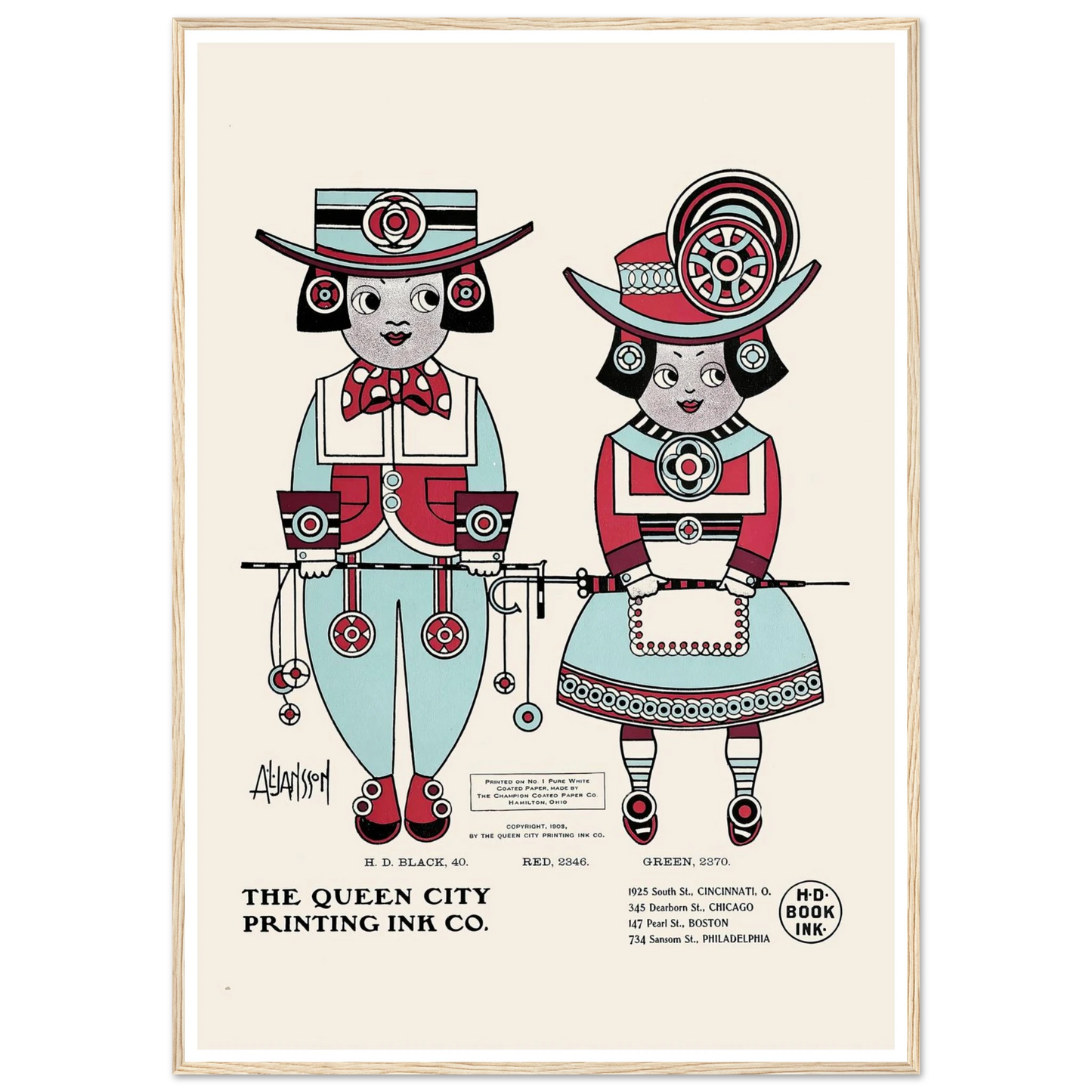 Queen City Ink, Ad. 04 (1890-1913) Art Print | Augustus Jansson - Framed Poster - 30x40 cm / 12x16″ - Black frame