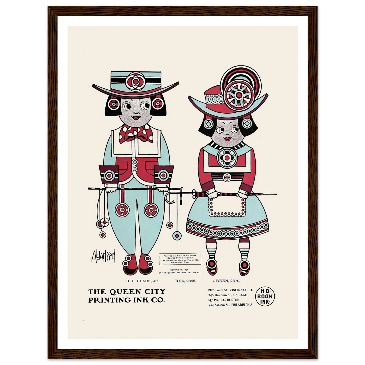 Queen City Ink, Ad. 04 (1890-1913) Art Print | Augustus Jansson - Framed Poster - 30x40 cm / 12x16″ - Black frame