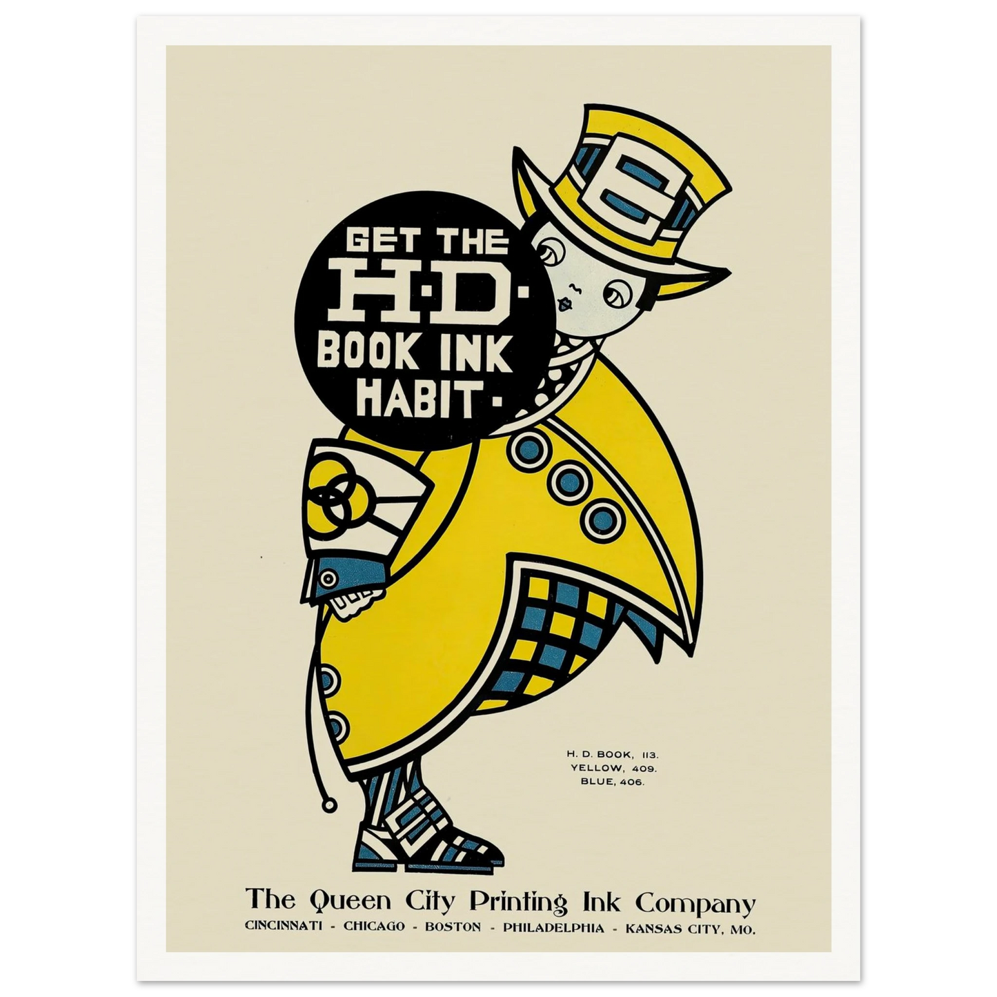 Queen City Ink, Ad. 14 (1890-1913) Art Print | Augustus Jansson - Framed Poster - 30x40 cm / 12x16″ - Black frame