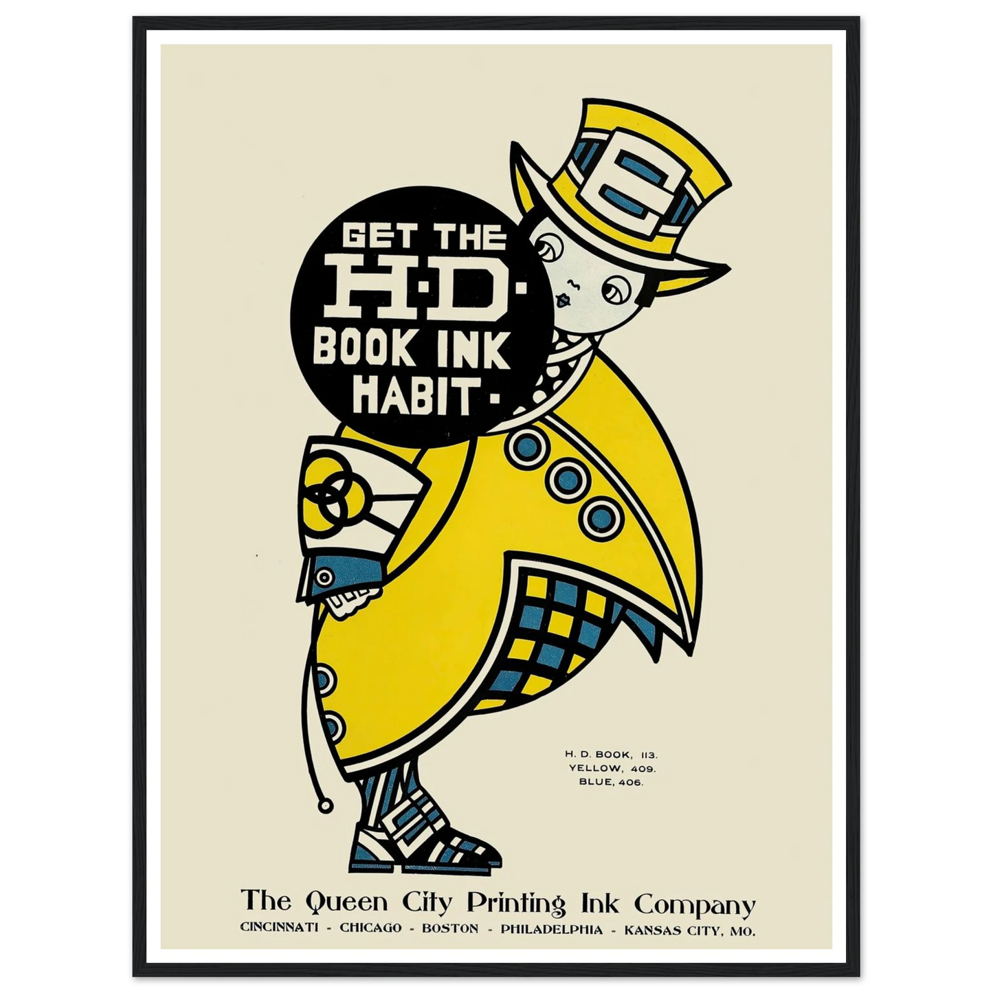 Queen City Ink, Ad. 14 (1890-1913) Art Print | Augustus Jansson - Framed Poster - 30x40 cm / 12x16″ - Black frame