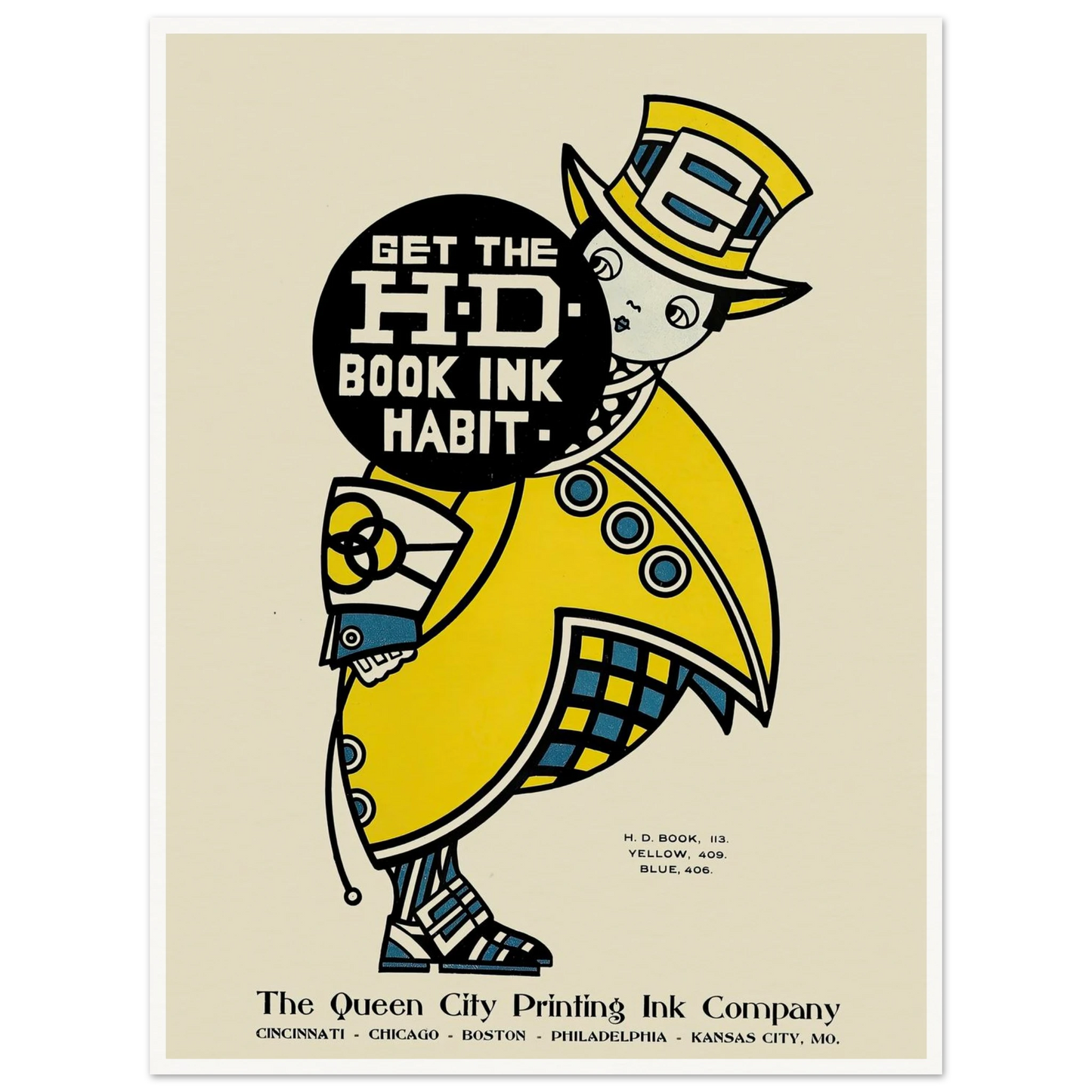 Queen City Ink, Ad. 14 (1890-1913) Art Print | Augustus Jansson - Framed Poster - 30x40 cm / 12x16″ - Black frame