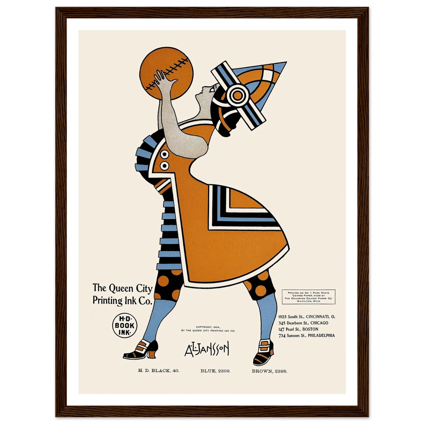 Queen City Ink, Ad. 19 (1890-1913) Art Print | Augustus Jansson - Framed Poster - 30x40 cm / 12x16″ - Black frame