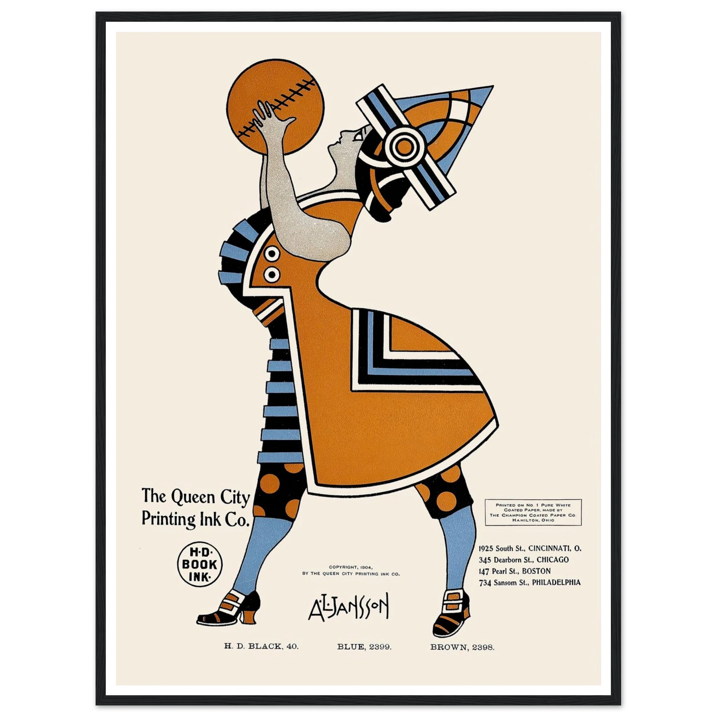 Queen City Ink, Ad. 19 (1890-1913) Art Print | Augustus Jansson - Framed Poster - 30x40 cm / 12x16″ - Black frame