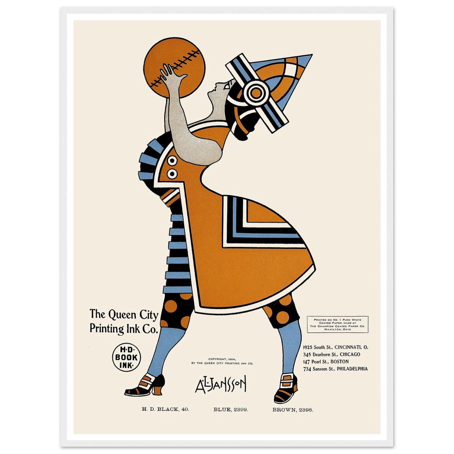 Queen City Ink, Ad. 19 (1890-1913) Art Print | Augustus Jansson - Framed Poster - 30x40 cm / 12x16″ - Black frame