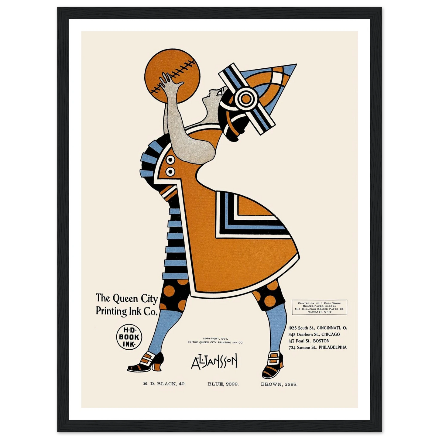 Queen City Ink, Ad. 19 (1890-1913) Art Print | Augustus Jansson - Framed Poster - 30x40 cm / 12x16″ - Black frame