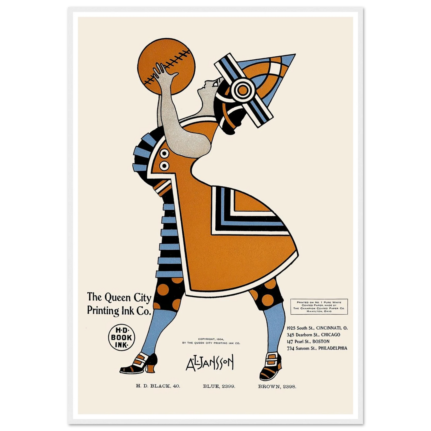 Queen City Ink, Ad. 19 (1890-1913) Art Print | Augustus Jansson - Framed Poster - 30x40 cm / 12x16″ - Black frame