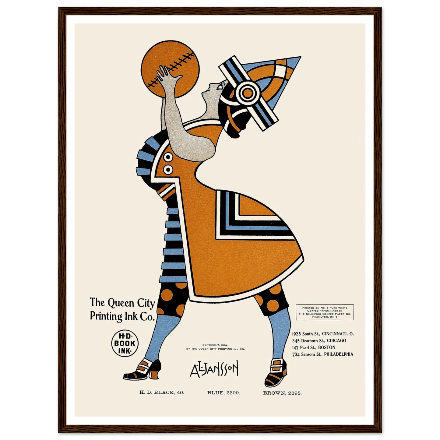 Queen City Ink, Ad. 19 (1890-1913) Art Print | Augustus Jansson - Framed Poster - 30x40 cm / 12x16″ - Black frame