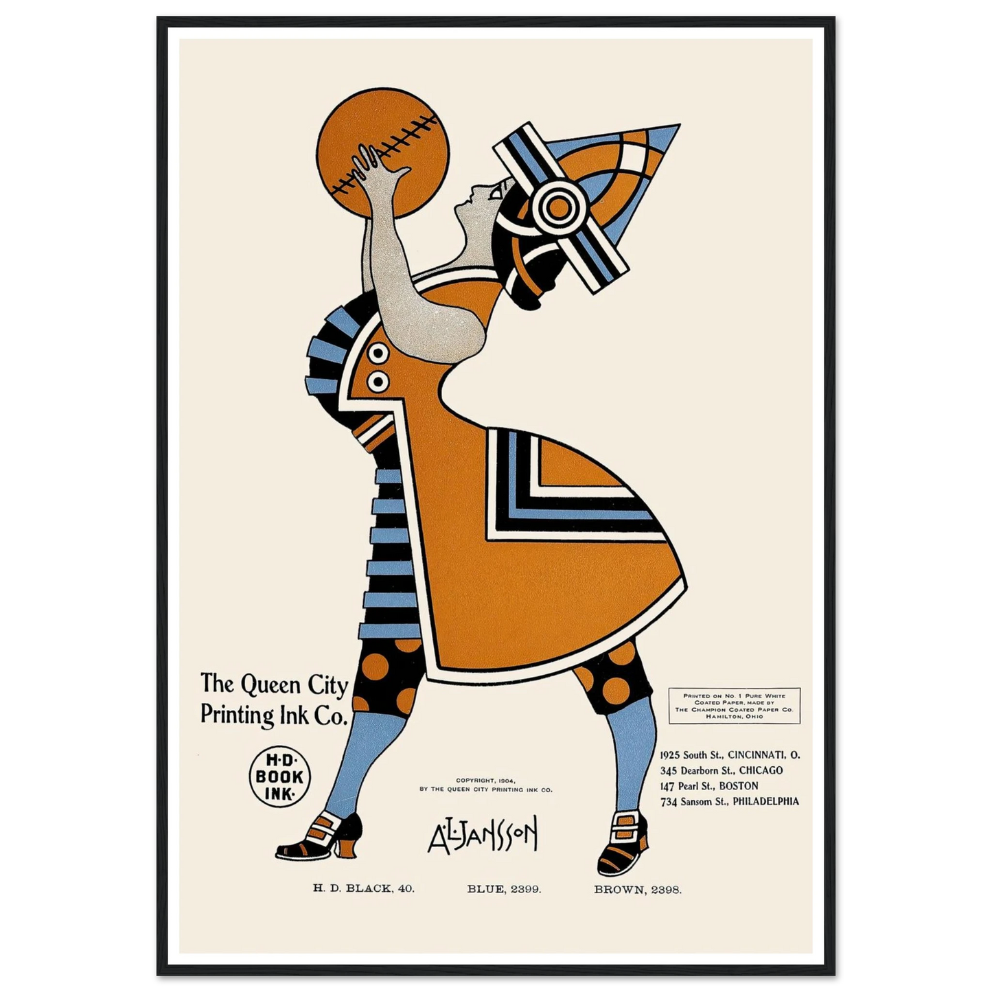 Queen City Ink, Ad. 19 (1890-1913) Art Print | Augustus Jansson - Framed Poster - 30x40 cm / 12x16″ - Black frame