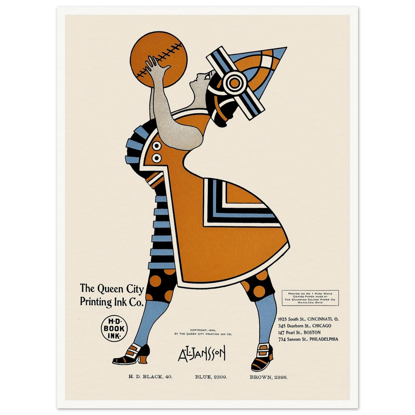 Queen City Ink, Ad. 19 (1890-1913) Art Print | Augustus Jansson - Framed Poster - 30x40 cm / 12x16″ - Black frame