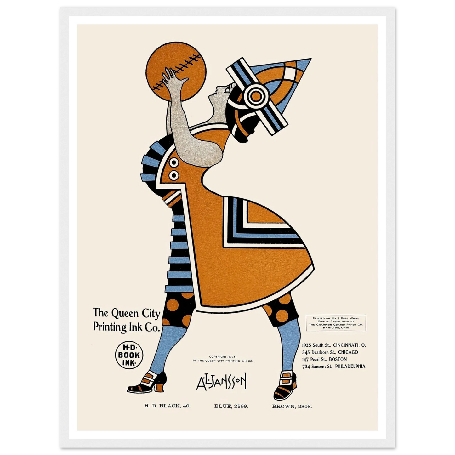 Queen City Ink, Ad. 19 (1890-1913) Art Print | Augustus Jansson - Framed Poster - 30x40 cm / 12x16″ - Black frame