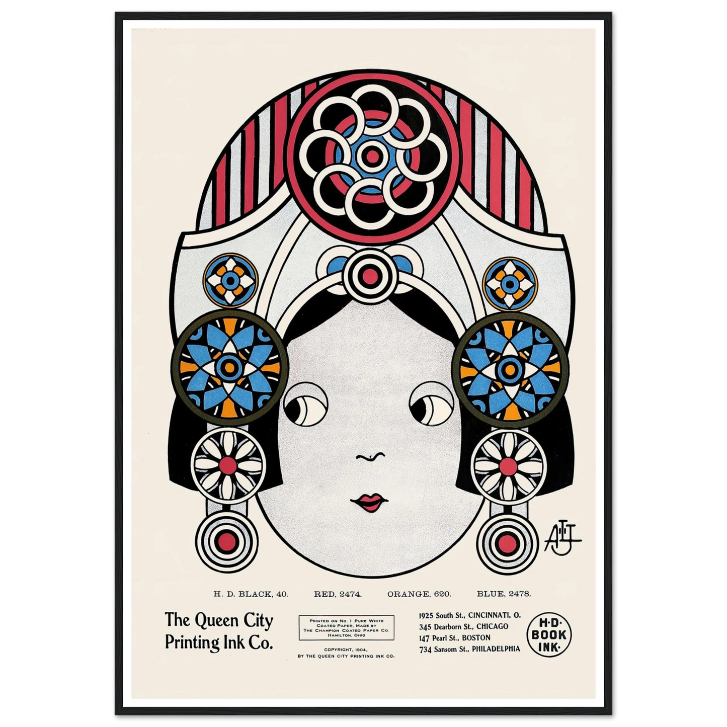 Queen City Ink, Ad. 21 (1890-1913) Art Print | Augustus Jansson - Framed Poster - 30x40 cm / 12x16″ - Black frame