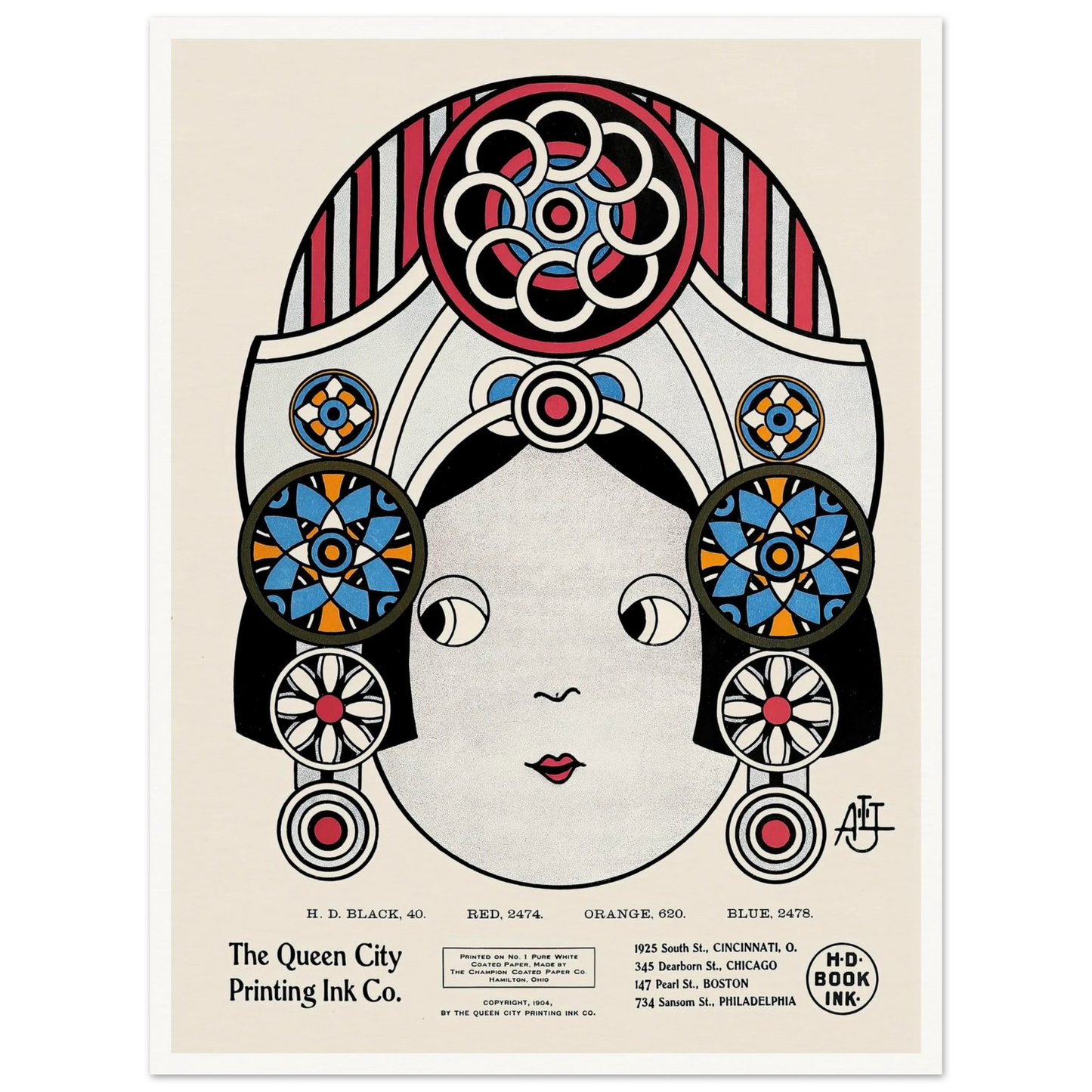 Queen City Ink, Ad. 21 (1890-1913) Art Print | Augustus Jansson - Framed Poster - 30x40 cm / 12x16″ - Black frame