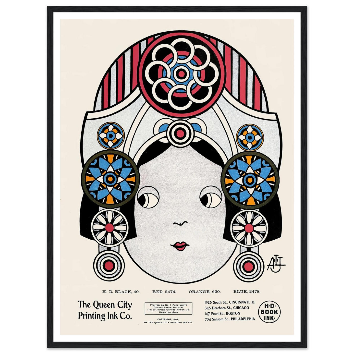 Queen City Ink, Ad. 21 (1890-1913) Art Print | Augustus Jansson - Framed Poster - 30x40 cm / 12x16″ - Black frame