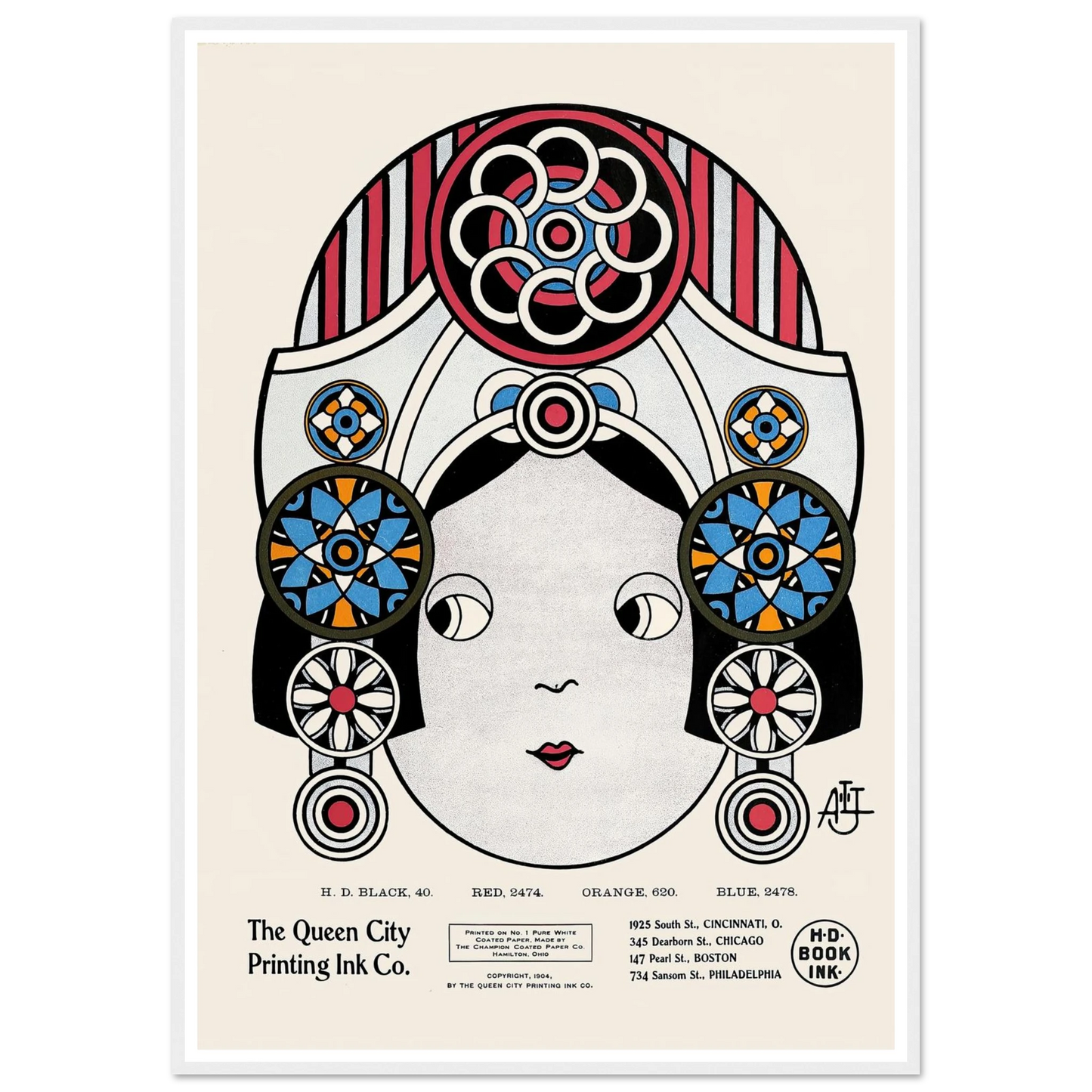 Queen City Ink, Ad. 21 (1890-1913) Art Print | Augustus Jansson - Framed Poster - 30x40 cm / 12x16″ - Black frame