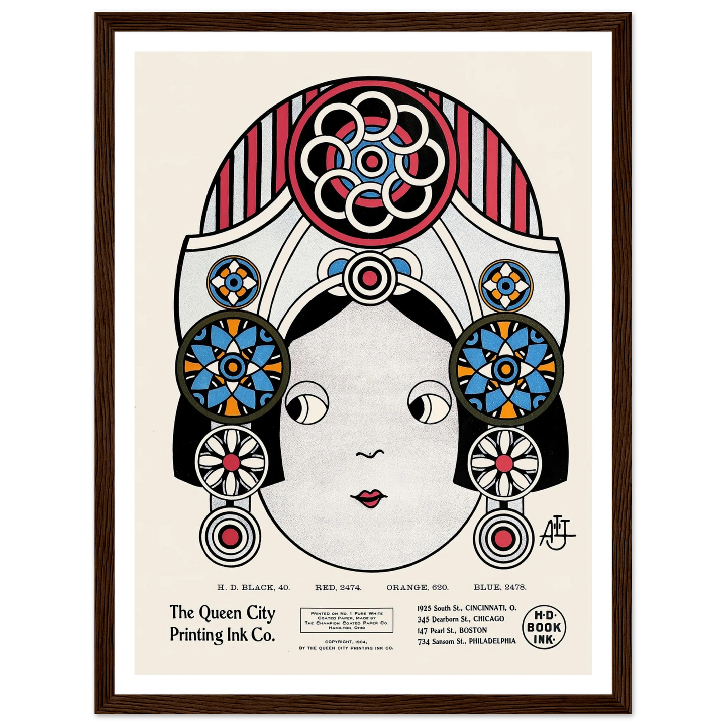 Queen City Ink, Ad. 21 (1890-1913) Art Print | Augustus Jansson - Framed Poster - 30x40 cm / 12x16″ - Black frame