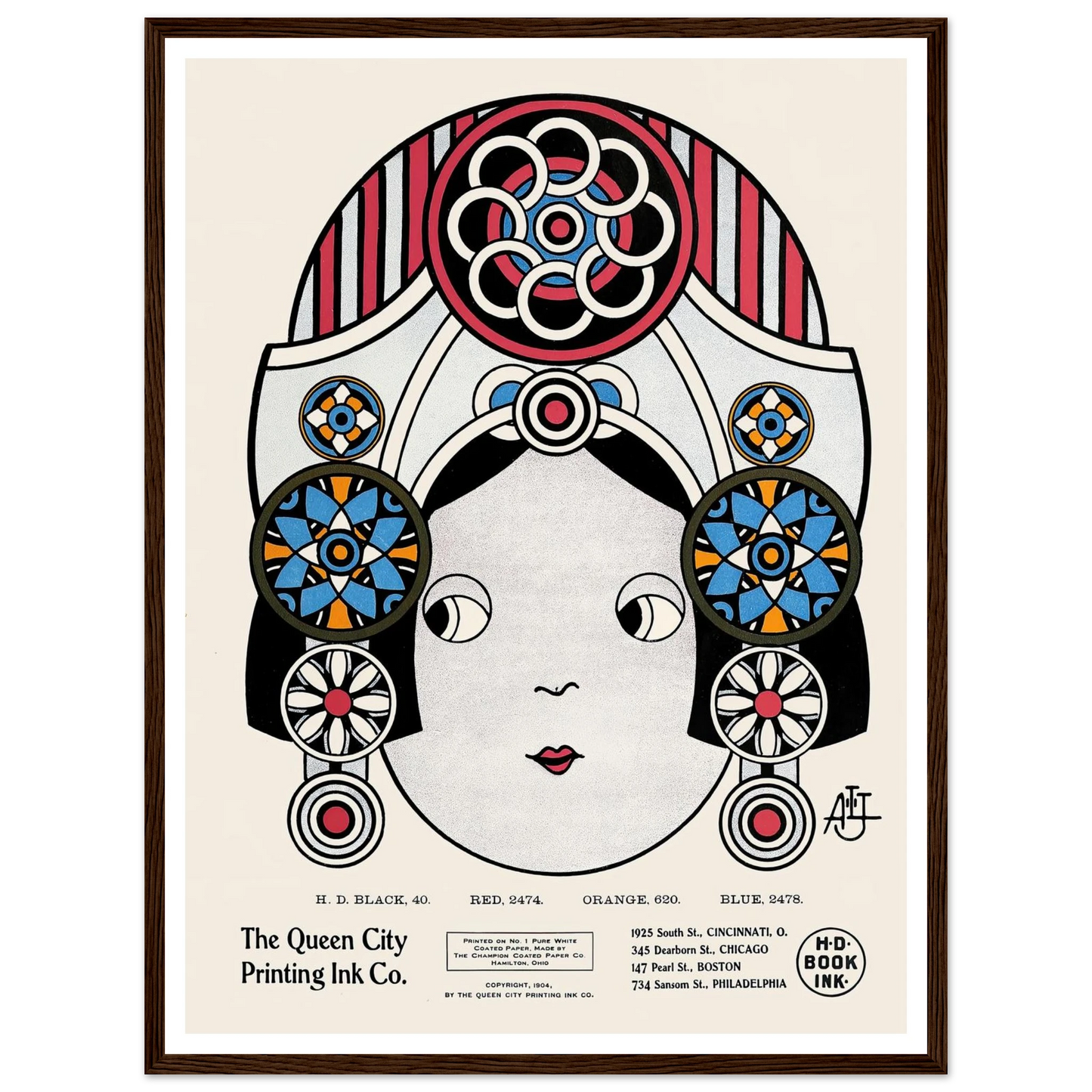 Queen City Ink, Ad. 21 (1890-1913) Art Print | Augustus Jansson - Framed Poster - 30x40 cm / 12x16″ - Black frame