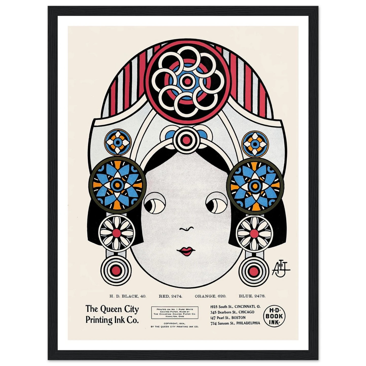 Queen City Ink, Ad. 21 (1890-1913) Art Print | Augustus Jansson - Framed Poster - 30x40 cm / 12x16″ - Black frame