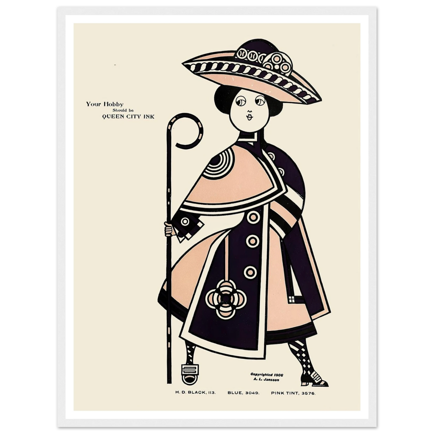 Queen City Ink, Ad. 34 (1890-1913) Art Print | Augustus Jansson - Framed Poster - 30x40 cm / 12x16″ - Black frame