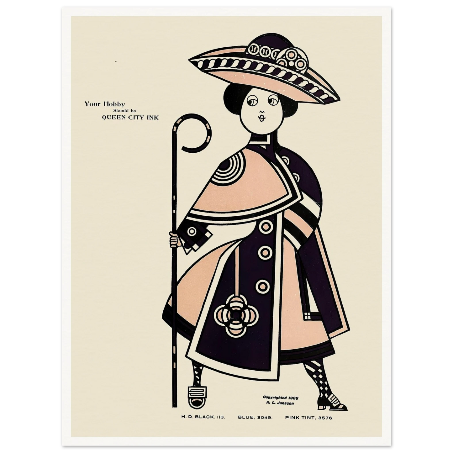 Queen City Ink, Ad. 34 (1890-1913) Art Print | Augustus Jansson - Framed Poster - 30x40 cm / 12x16″ - Black frame