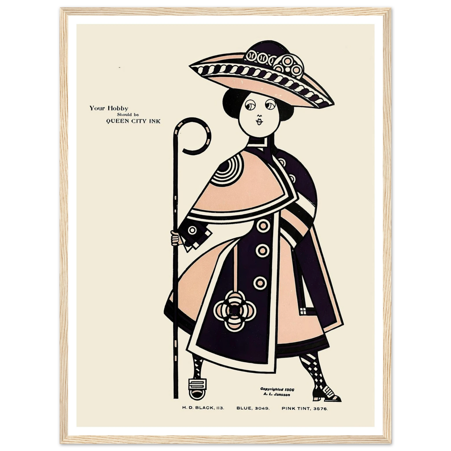 Queen City Ink, Ad. 34 (1890-1913) Art Print | Augustus Jansson - Framed Poster - 30x40 cm / 12x16″ - Black frame