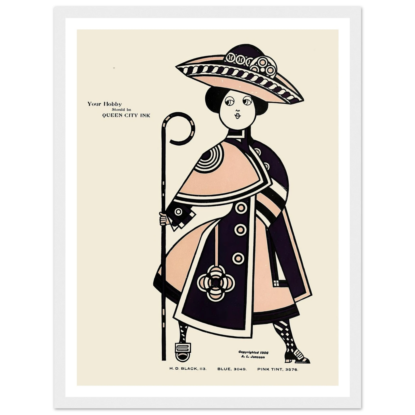 Queen City Ink, Ad. 34 (1890-1913) Art Print | Augustus Jansson - Framed Poster - 30x40 cm / 12x16″ - Black frame