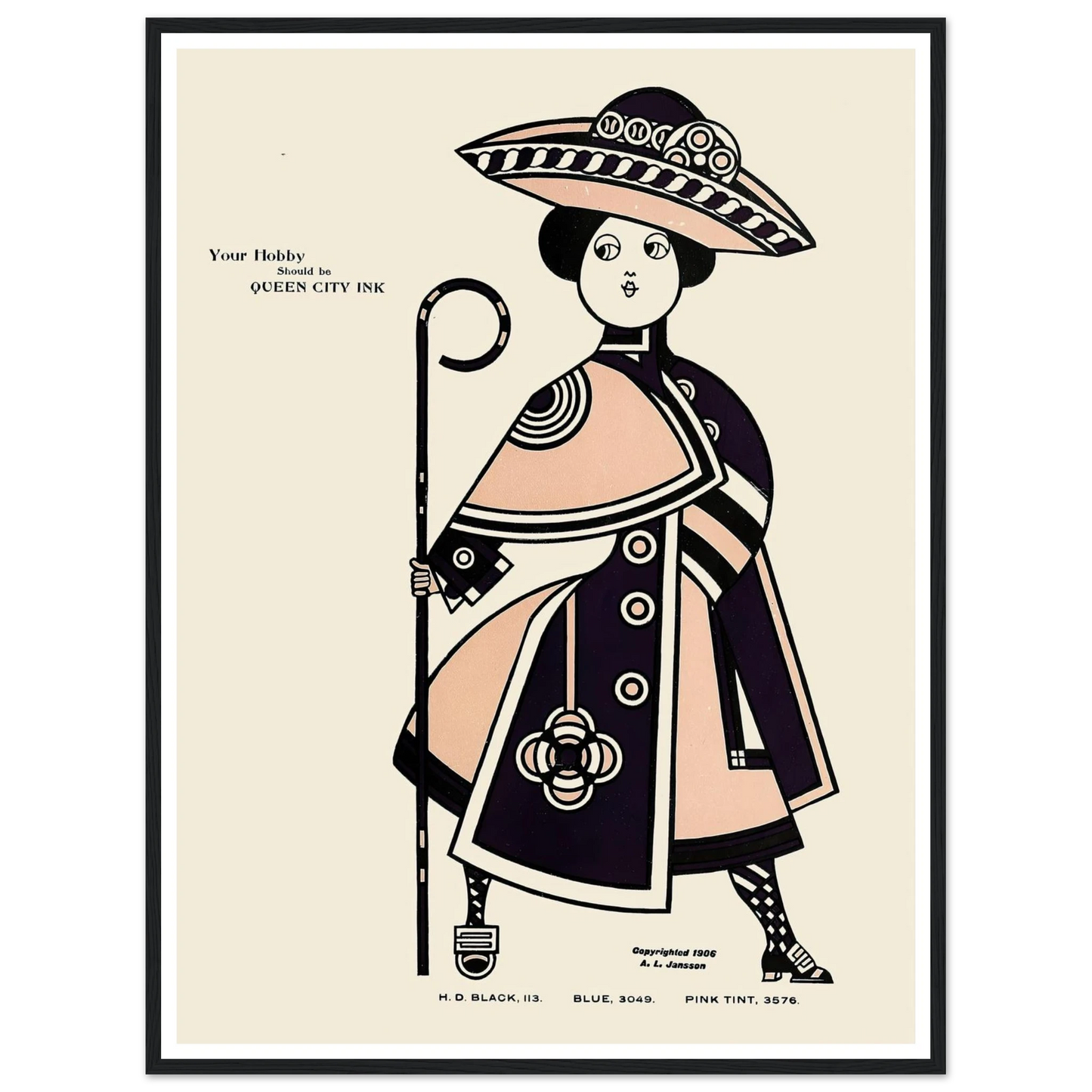 Queen City Ink, Ad. 34 (1890-1913) Art Print | Augustus Jansson - Framed Poster - 30x40 cm / 12x16″ - Black frame