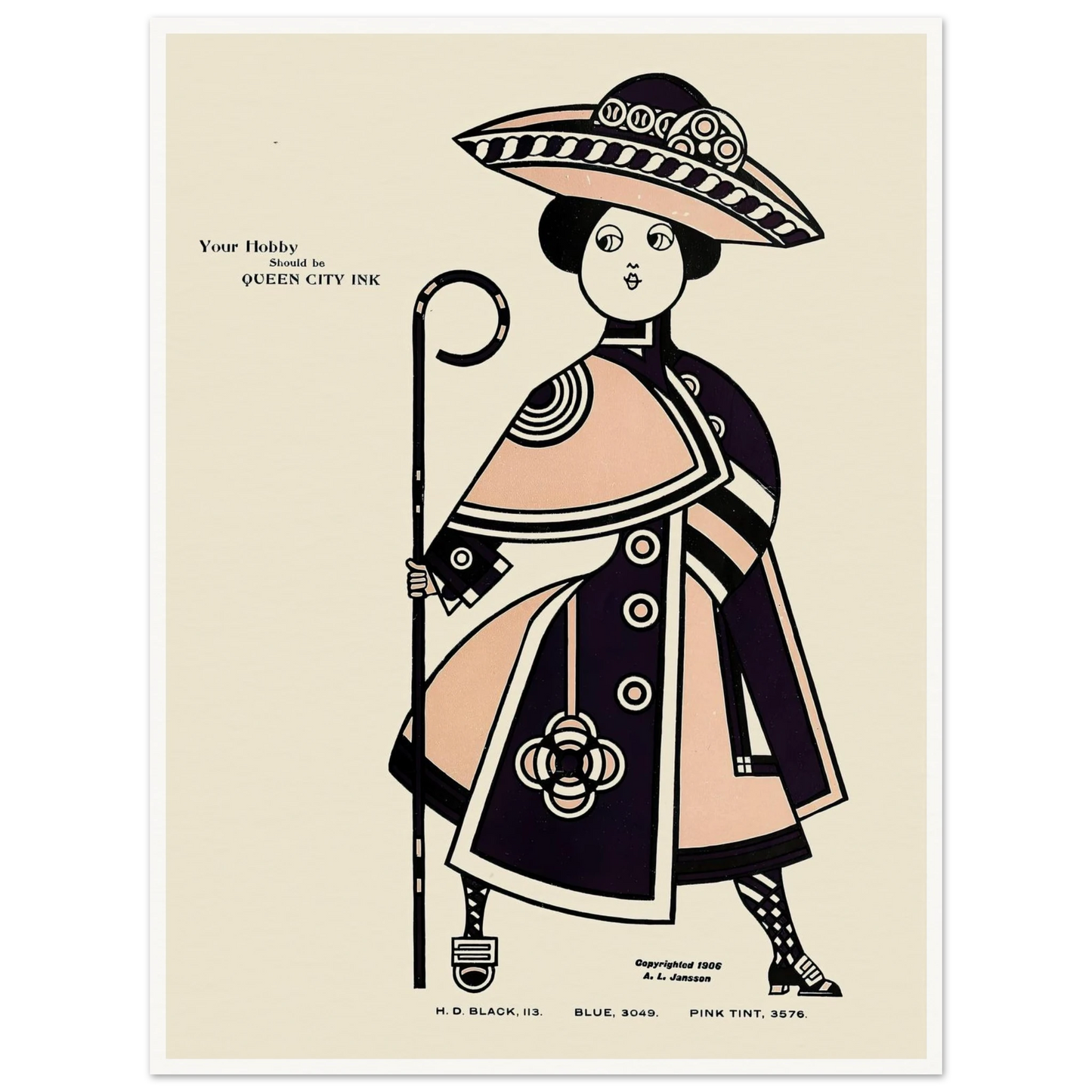 Queen City Ink, Ad. 34 (1890-1913) Art Print | Augustus Jansson - Framed Poster - 30x40 cm / 12x16″ - Black frame