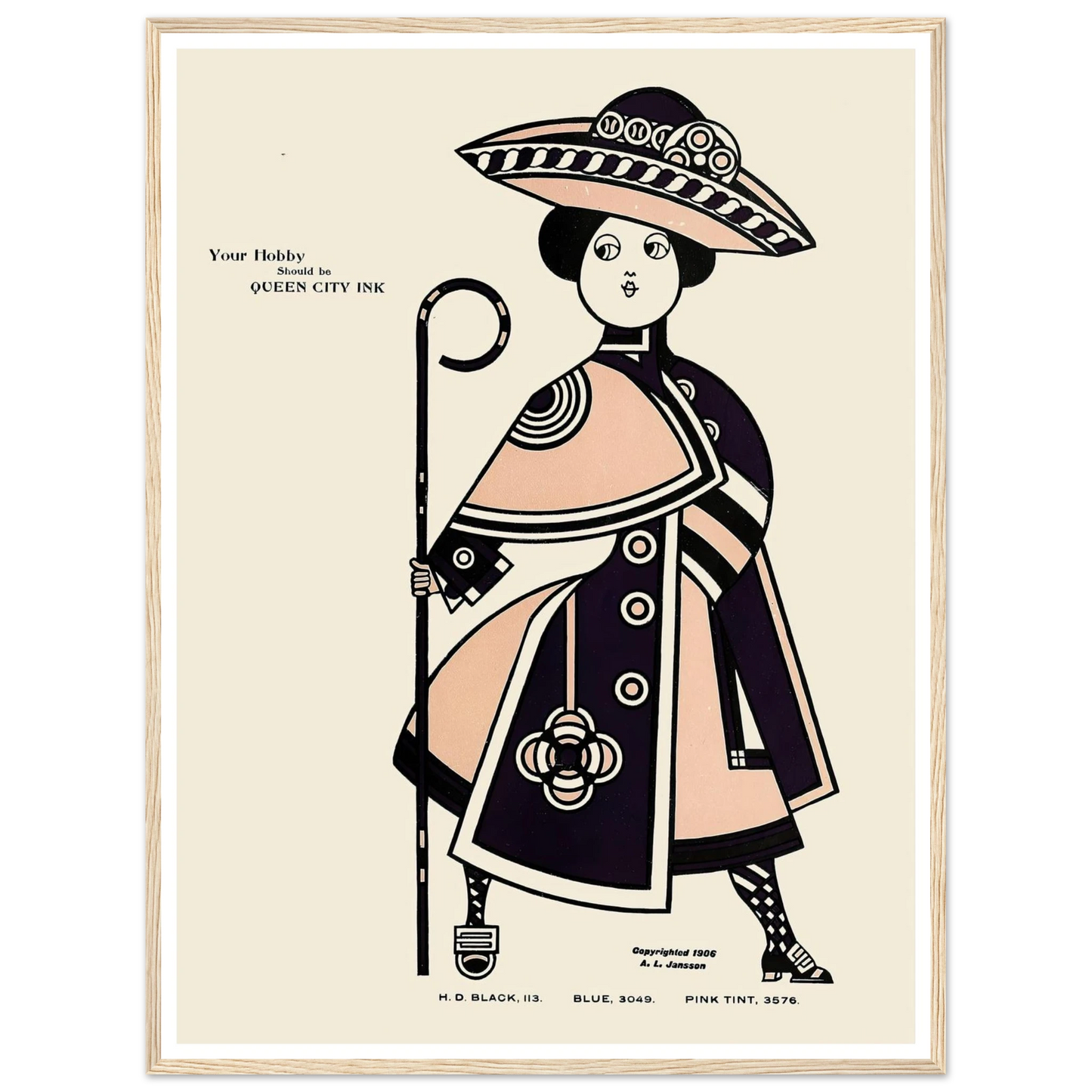 Queen City Ink, Ad. 34 (1890-1913) Art Print | Augustus Jansson - Framed Poster - 30x40 cm / 12x16″ - Black frame