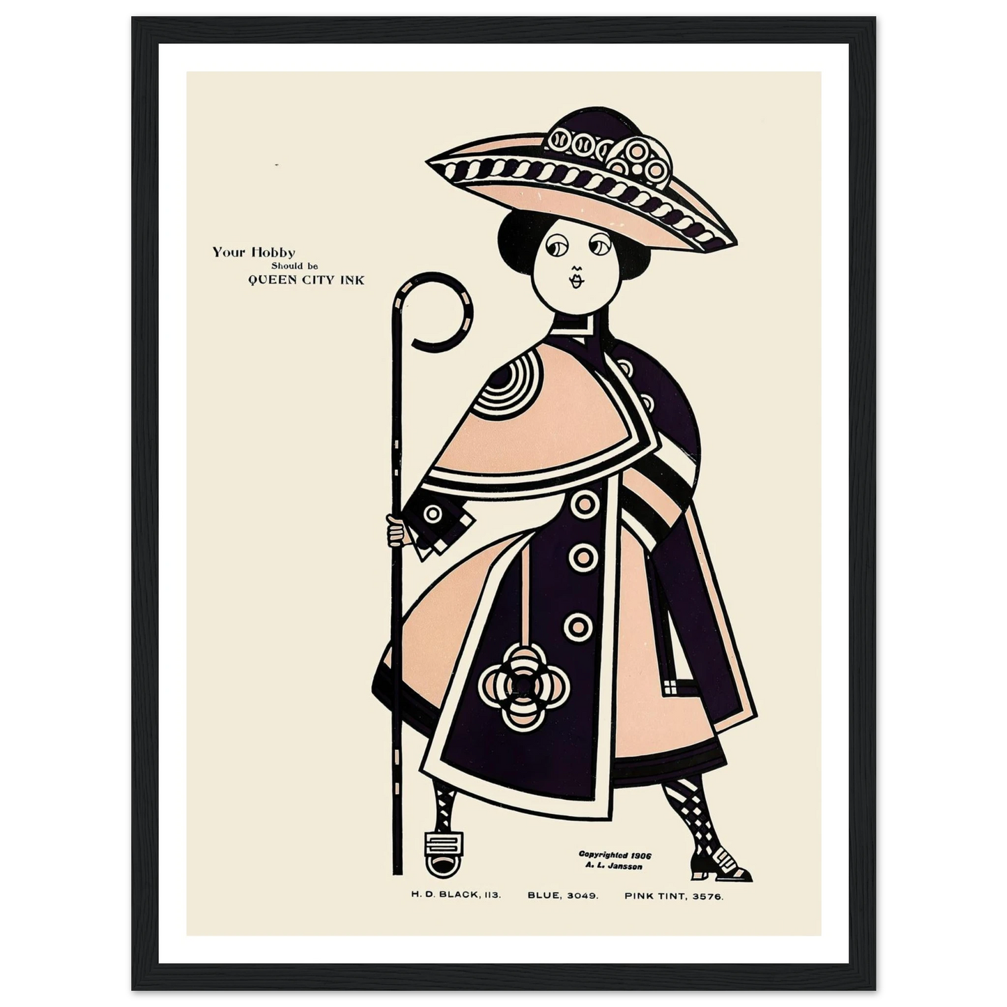 Queen City Ink, Ad. 34 (1890-1913) Art Print | Augustus Jansson - Framed Poster - 30x40 cm / 12x16″ - Black frame