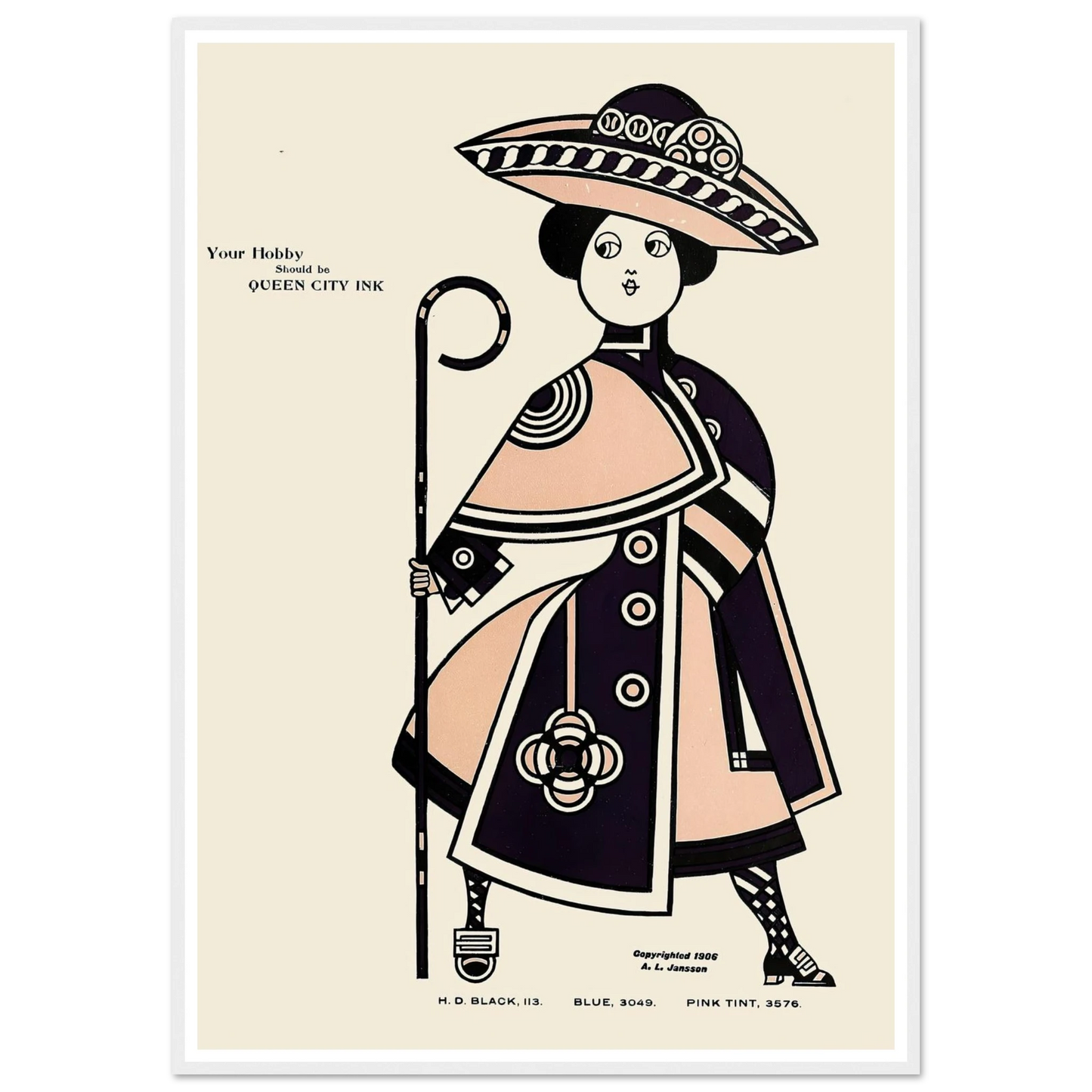 Queen City Ink, Ad. 34 (1890-1913) Art Print | Augustus Jansson - Framed Poster - 30x40 cm / 12x16″ - Black frame