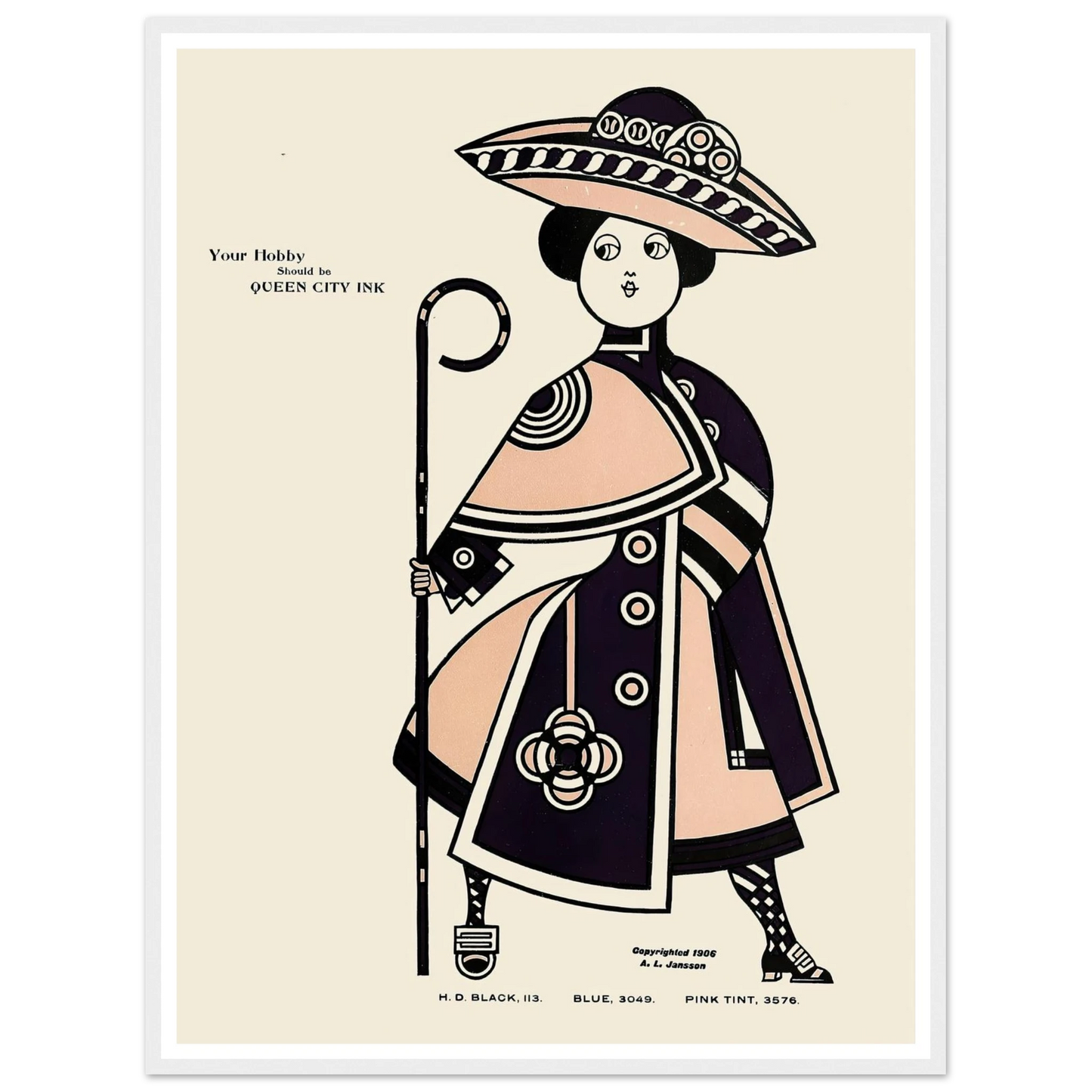 Queen City Ink, Ad. 34 (1890-1913) Art Print | Augustus Jansson - Framed Poster - 30x40 cm / 12x16″ - Black frame