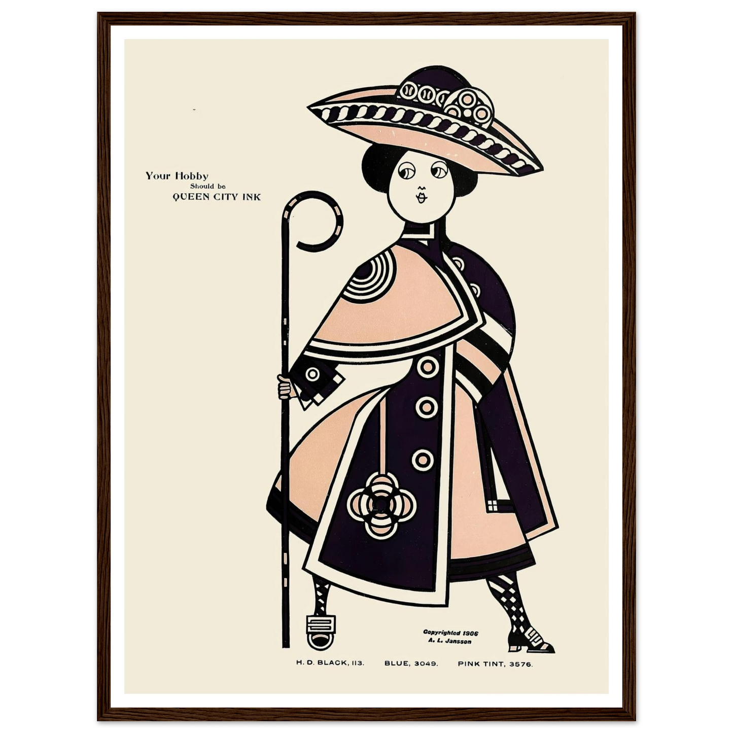 Queen City Ink, Ad. 34 (1890-1913) Art Print | Augustus Jansson - Framed Poster - 30x40 cm / 12x16″ - Black frame