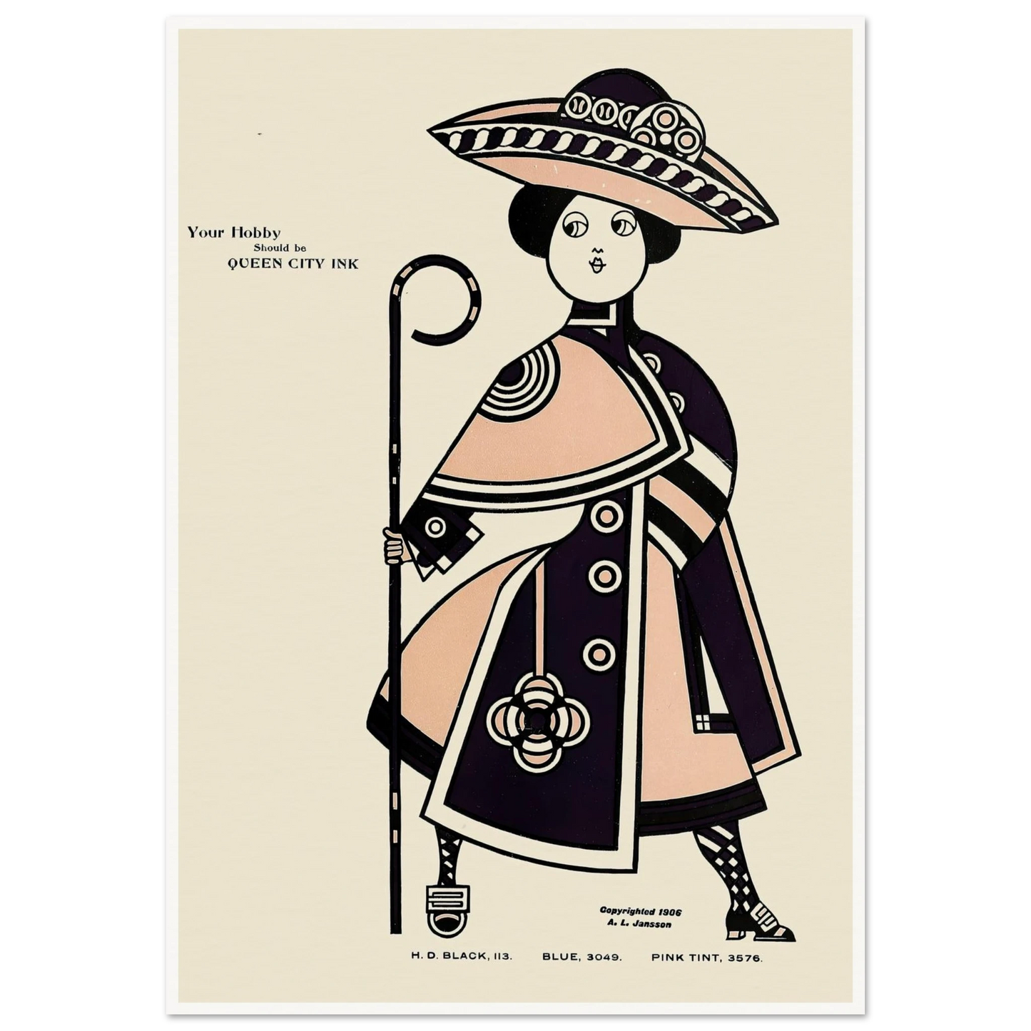 Queen City Ink, Ad. 34 (1890-1913) Art Print | Augustus Jansson - Framed Poster - 30x40 cm / 12x16″ - Black frame