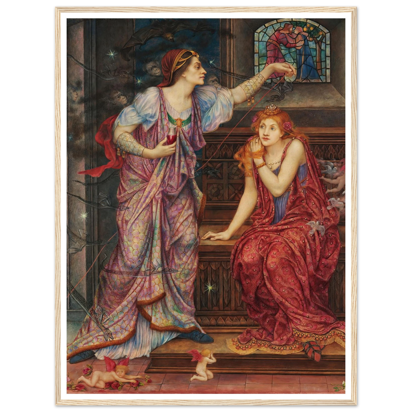 Queen Eleanor & Fair Rosamund (1880-1919) Art Print | Evelyn de Morgan - Framed Poster - 30x40 cm / 12x16″ - Black frame