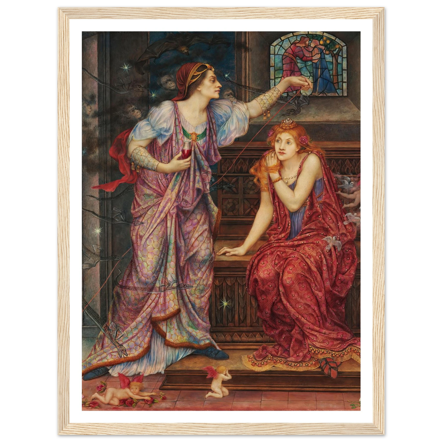 Queen Eleanor & Fair Rosamund (1880-1919) Art Print | Evelyn de Morgan - Framed Poster - 30x40 cm / 12x16″ - Black frame