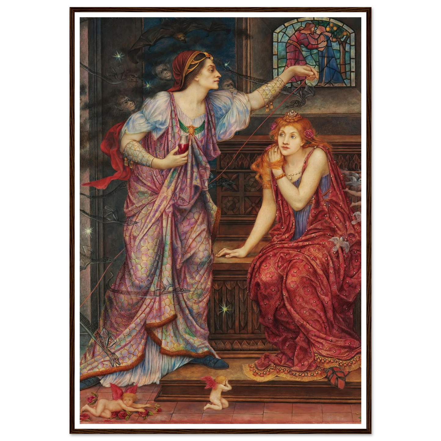 Queen Eleanor & Fair Rosamund (1880-1919) Art Print | Evelyn de Morgan - Framed Poster - 30x40 cm / 12x16″ - Black frame