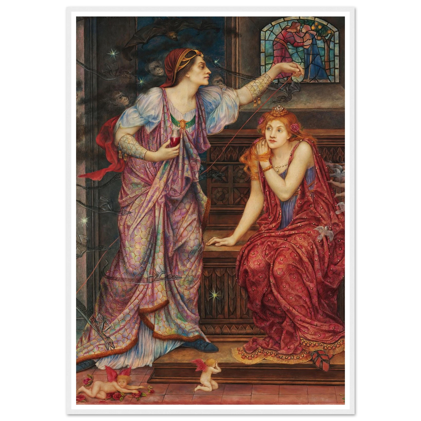 Queen Eleanor & Fair Rosamund (1880-1919) Art Print | Evelyn de Morgan - Framed Poster - 30x40 cm / 12x16″ - Black frame