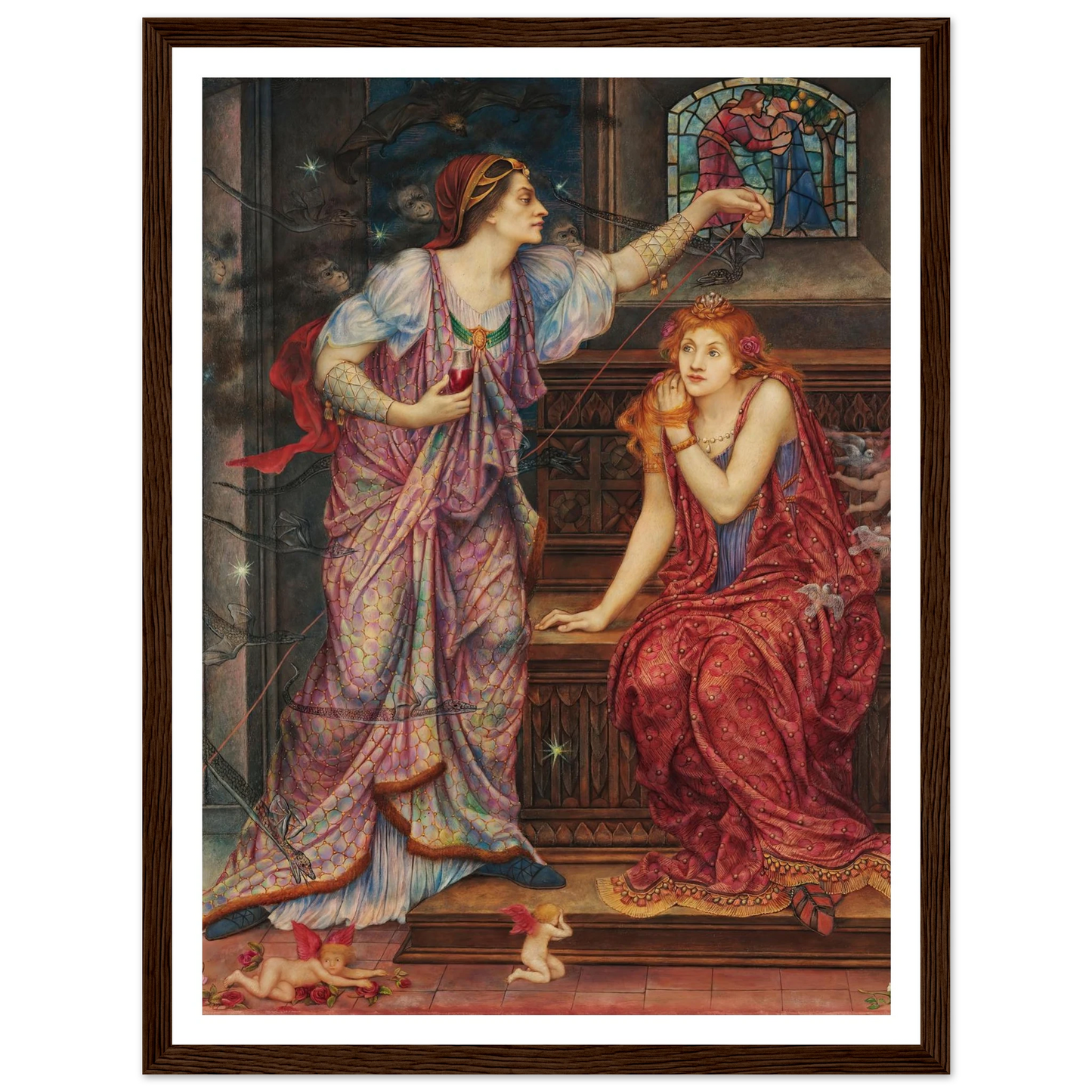 Queen Eleanor & Fair Rosamund (1880-1919) Art Print | Evelyn de Morgan - Framed Poster - 30x40 cm / 12x16″ - Black frame