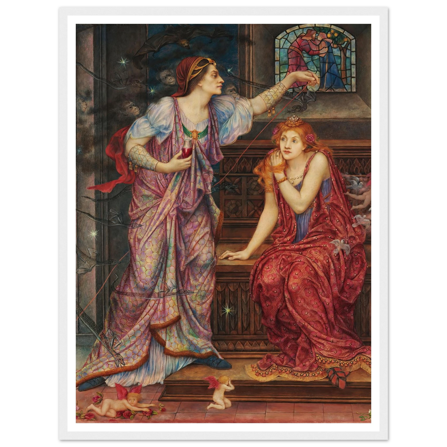 Queen Eleanor & Fair Rosamund (1880-1919) Art Print | Evelyn de Morgan - Framed Poster - 30x40 cm / 12x16″ - Black frame