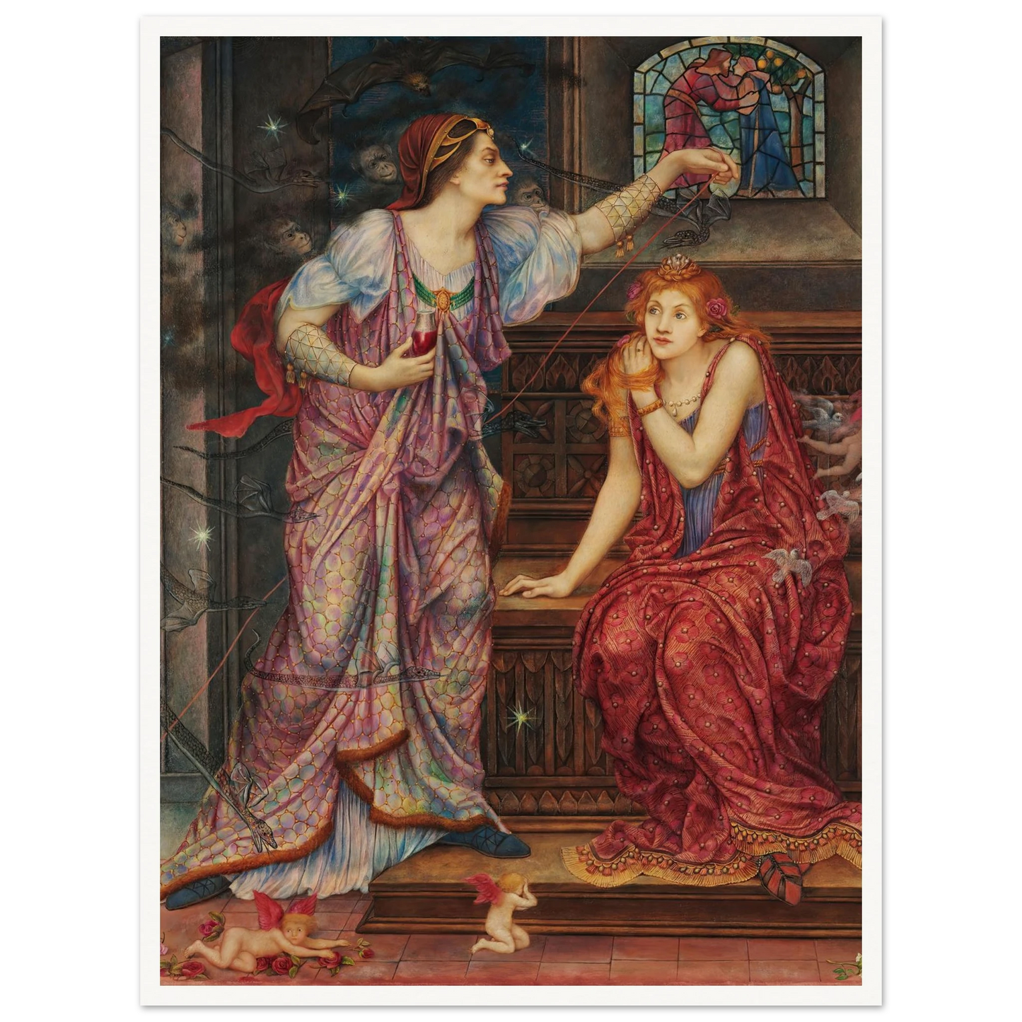 Queen Eleanor & Fair Rosamund (1880-1919) Art Print | Evelyn de Morgan - Framed Poster - 30x40 cm / 12x16″ - Black frame