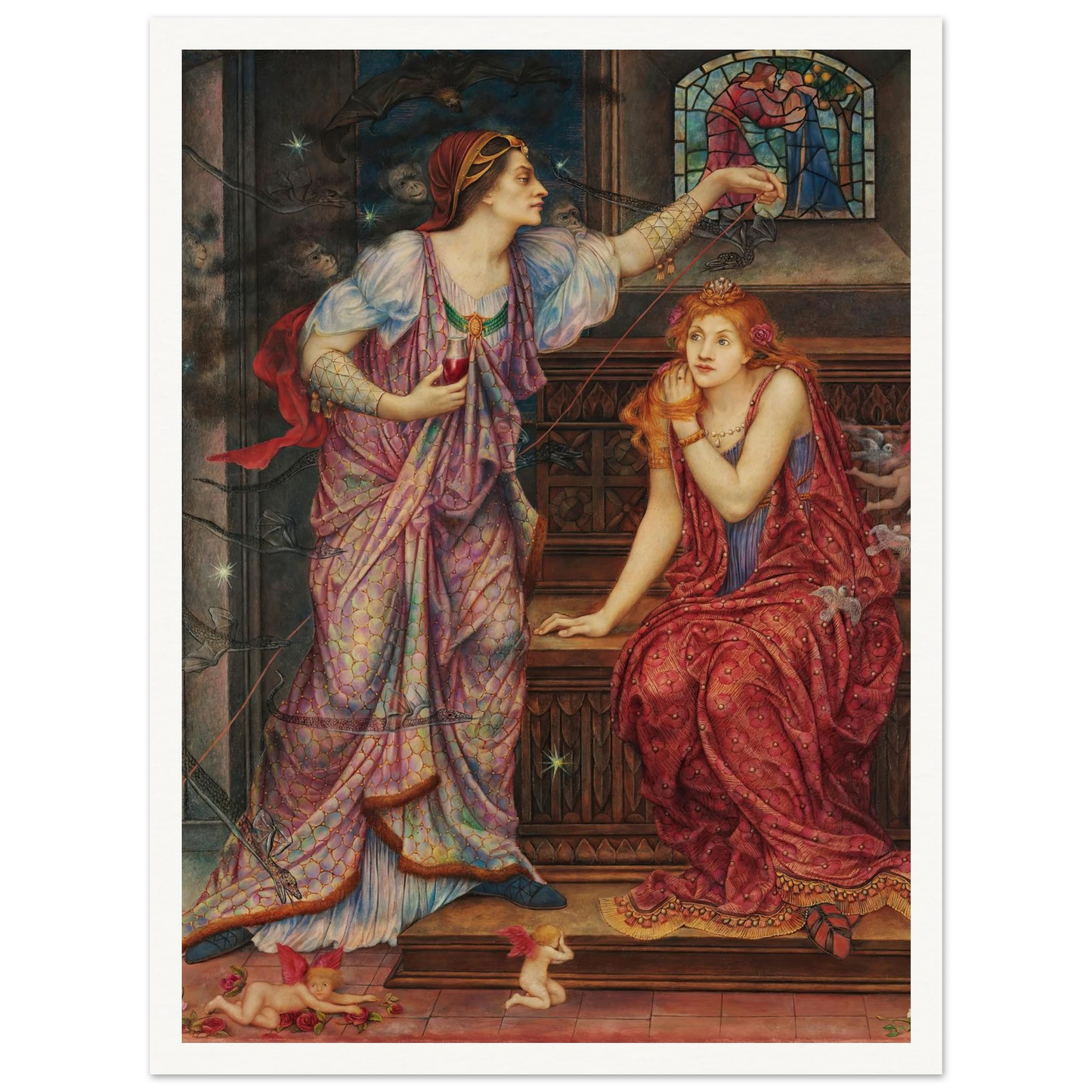 Queen Eleanor & Fair Rosamund (1880-1919) Art Print | Evelyn de Morgan - Framed Poster - 30x40 cm / 12x16″ - Black frame