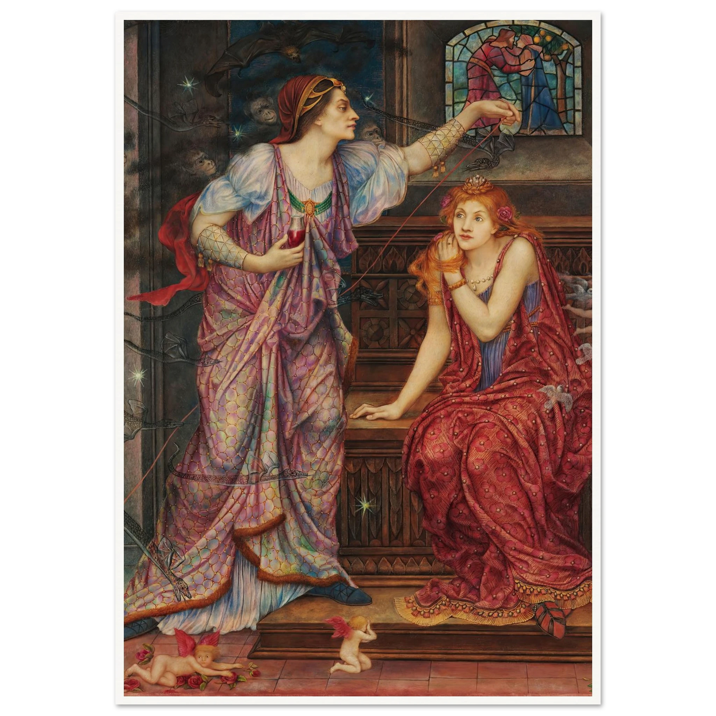 Queen Eleanor & Fair Rosamund (1880-1919) Art Print | Evelyn de Morgan - Framed Poster - 30x40 cm / 12x16″ - Black frame