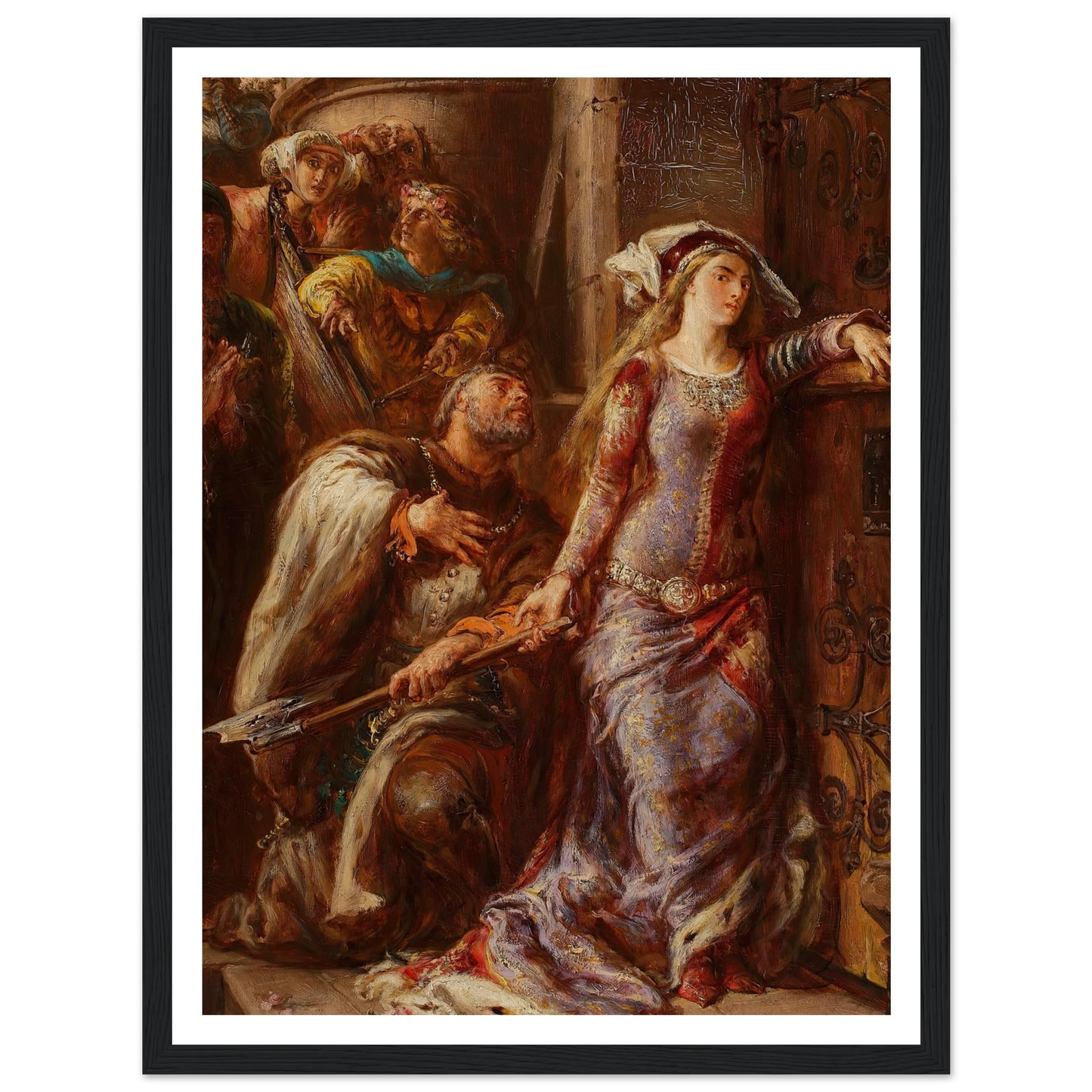 Queen Jadwiga and Dymitr of Goraj (1882) Art Print | Jan Matejko - Framed Poster - 30x40 cm / 12x16″ - Black frame