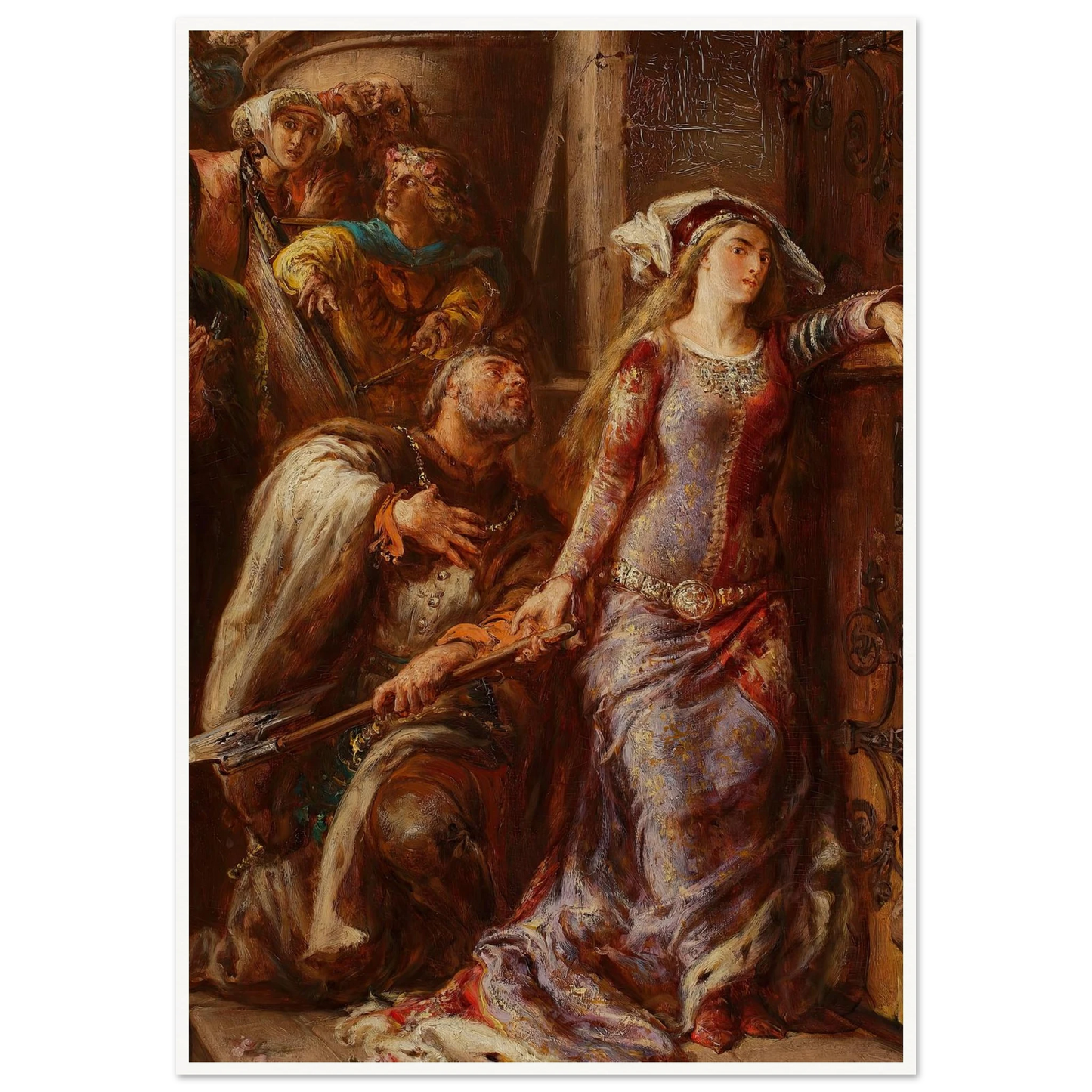 Queen Jadwiga and Dymitr of Goraj (1882) Art Print | Jan Matejko - Framed Poster - 30x40 cm / 12x16″ - Black frame