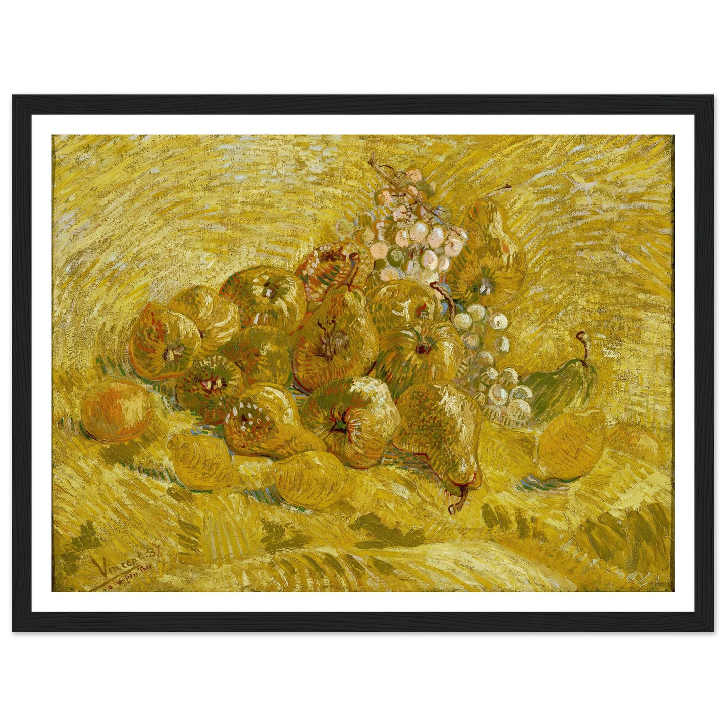 Quinces, lemons, pears and grapes (from 1887 until 1888) Art Print | Vincent van Gogh - Framed Poster - 30x40 cm / 12x16″ - Black frame