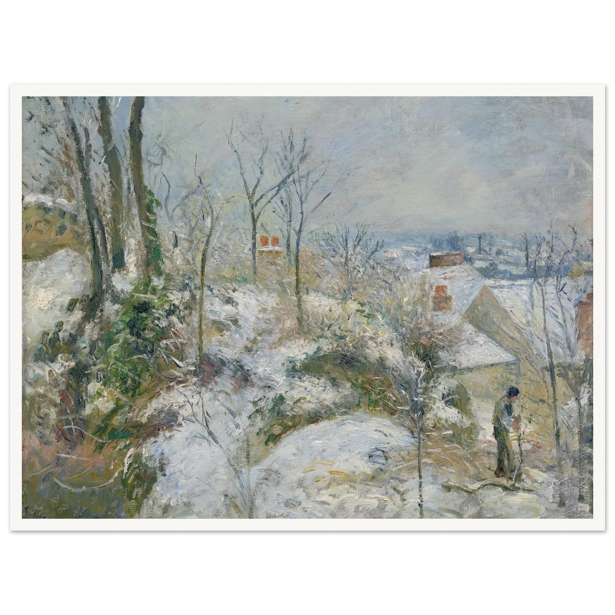 Rabbit Warren at Pontoise, Snow (1879) Art Print | Camille Pissarro - Framed Poster - 30x40 cm / 12x16″ - Black frame