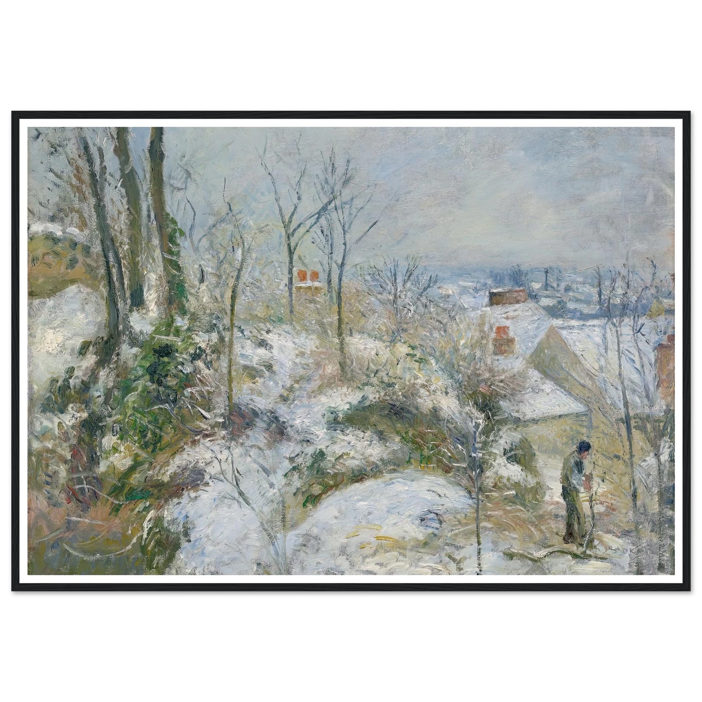 Rabbit Warren at Pontoise, Snow (1879) Art Print | Camille Pissarro - Framed Poster - 30x40 cm / 12x16″ - Black frame