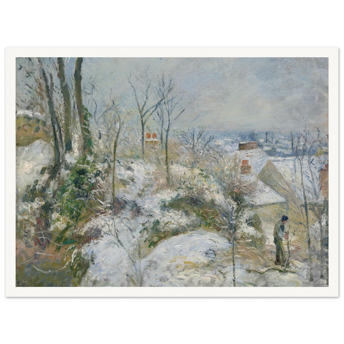 Rabbit Warren at Pontoise, Snow (1879) Art Print | Camille Pissarro - Framed Poster - 30x40 cm / 12x16″ - Black frame