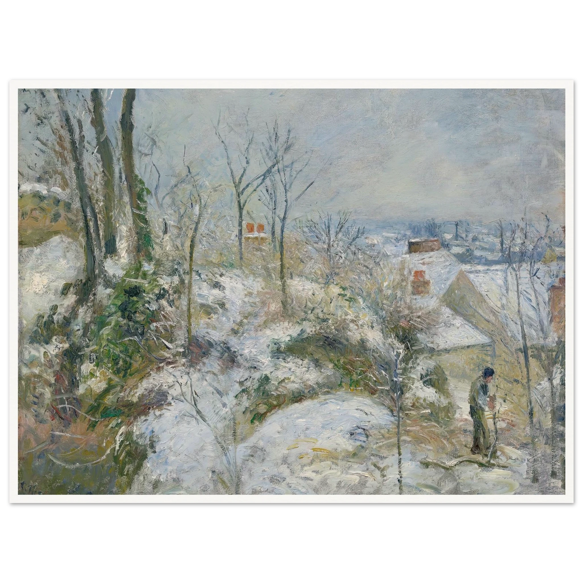 Rabbit Warren at Pontoise, Snow (1879) Art Print | Camille Pissarro - Framed Poster - 30x40 cm / 12x16″ - Black frame