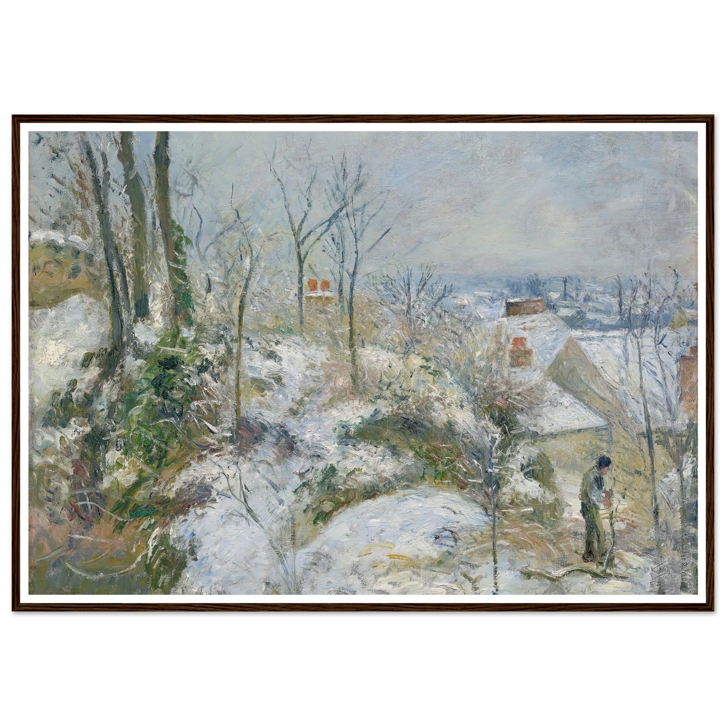 Rabbit Warren at Pontoise, Snow (1879) Art Print | Camille Pissarro - Framed Poster - 30x40 cm / 12x16″ - Black frame